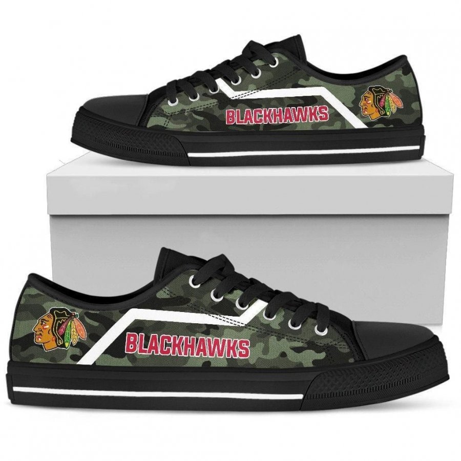 Simple Camo Chicago Blackhawks Low Top Shoes #664