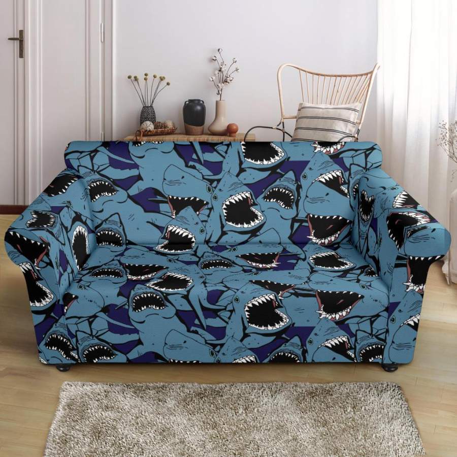 Shark Circling Pattern Print Loveseat Cover