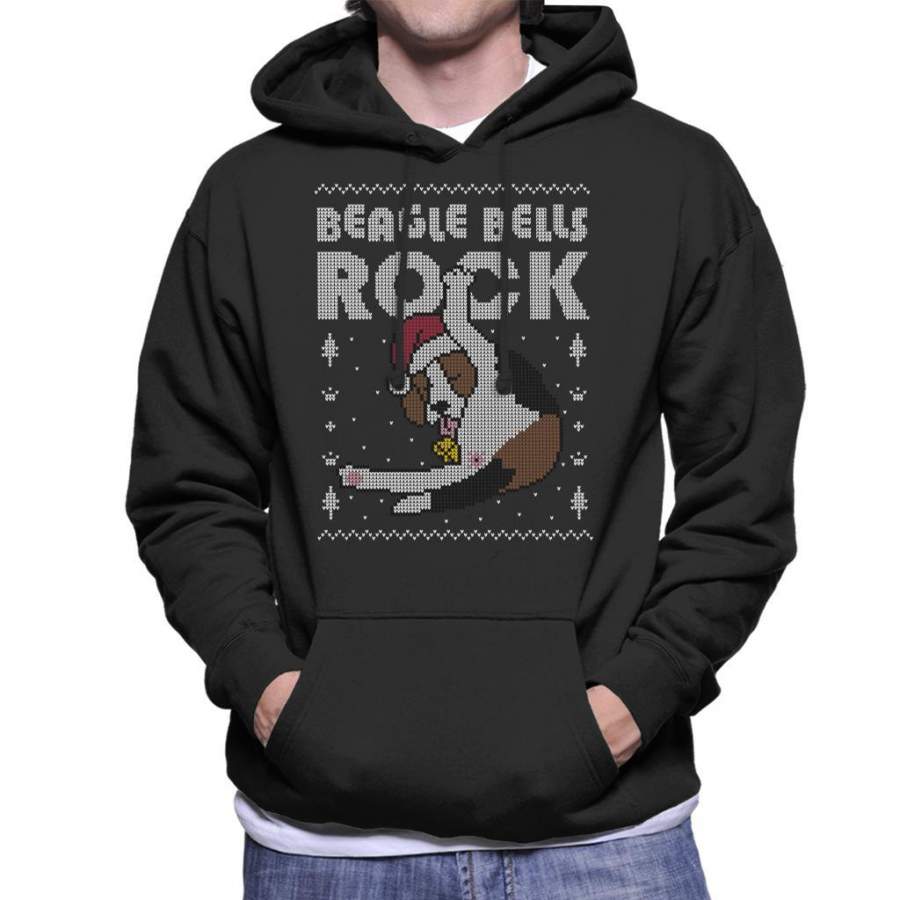 Beagle Bells Rock Christmas Knit Pattern Men’s Hooded Sweatshirt