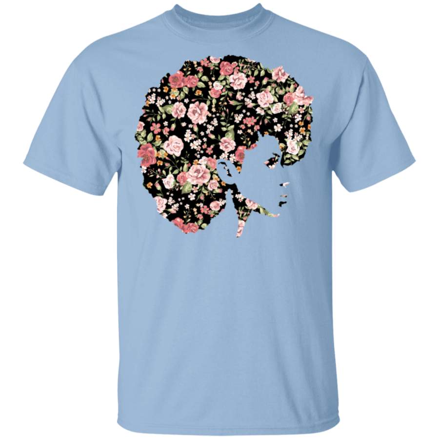 African American T-Shirt Black Girl With Flowers Hair