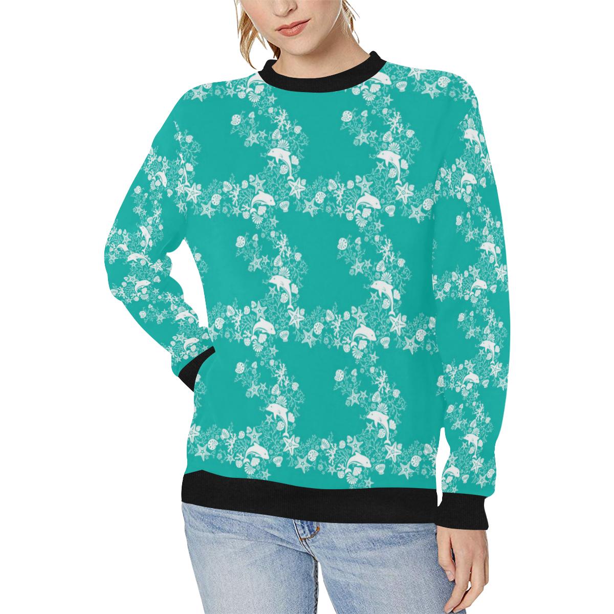 Dolphin Sea Shell Starfish Pattern Women’s Crew Neck Sweatshirt