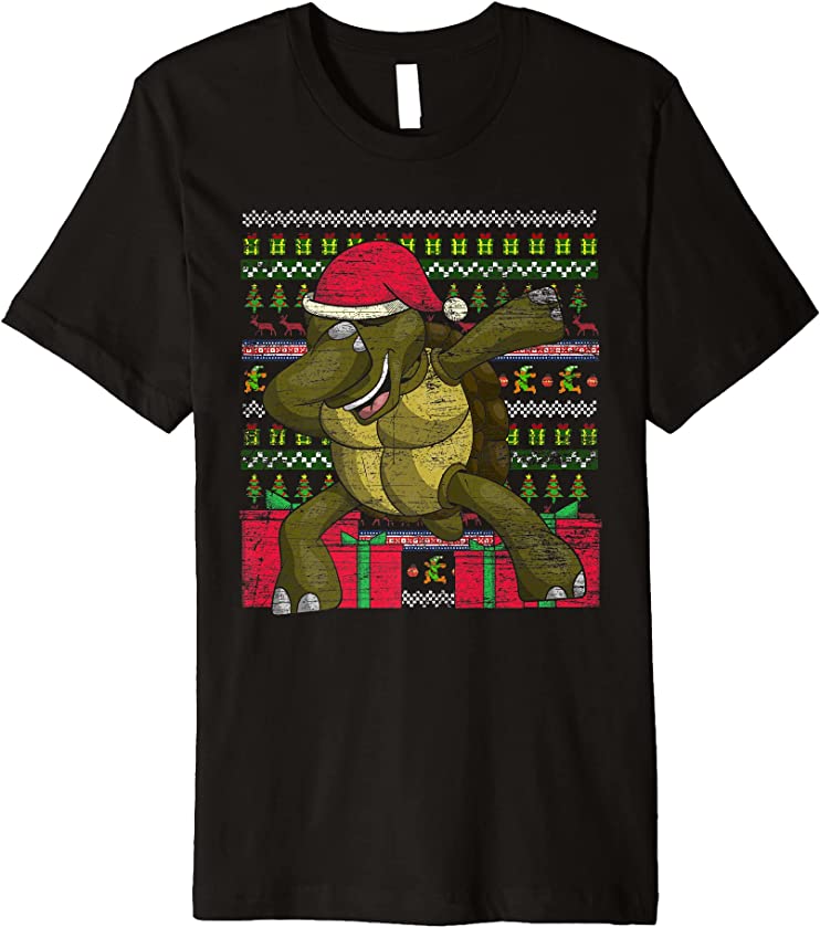 Ugly Christmas Merry Xmas Animal Lover Dabbing Sea Turtle Premium T-Shirt