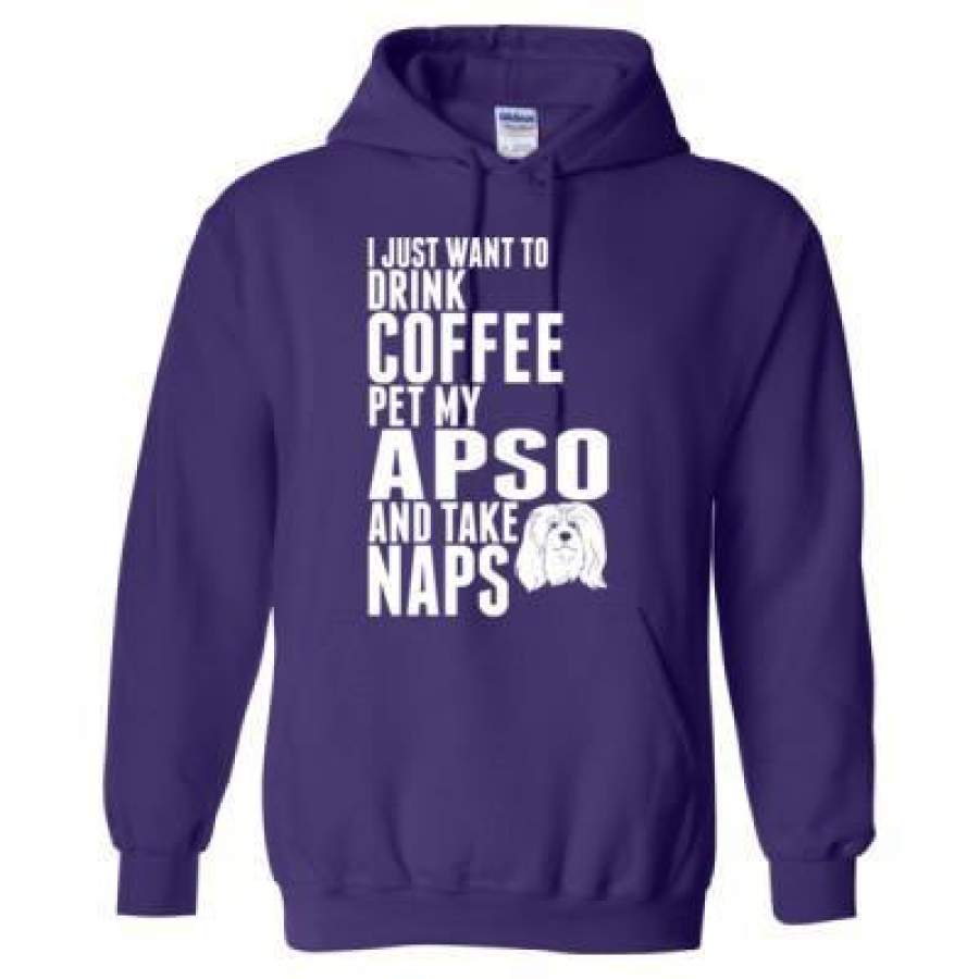 AGR Just Want To Drink Coffee Pet My Apso Dog Take Naps – Heavy Blend™ Hooded Sweatshirt