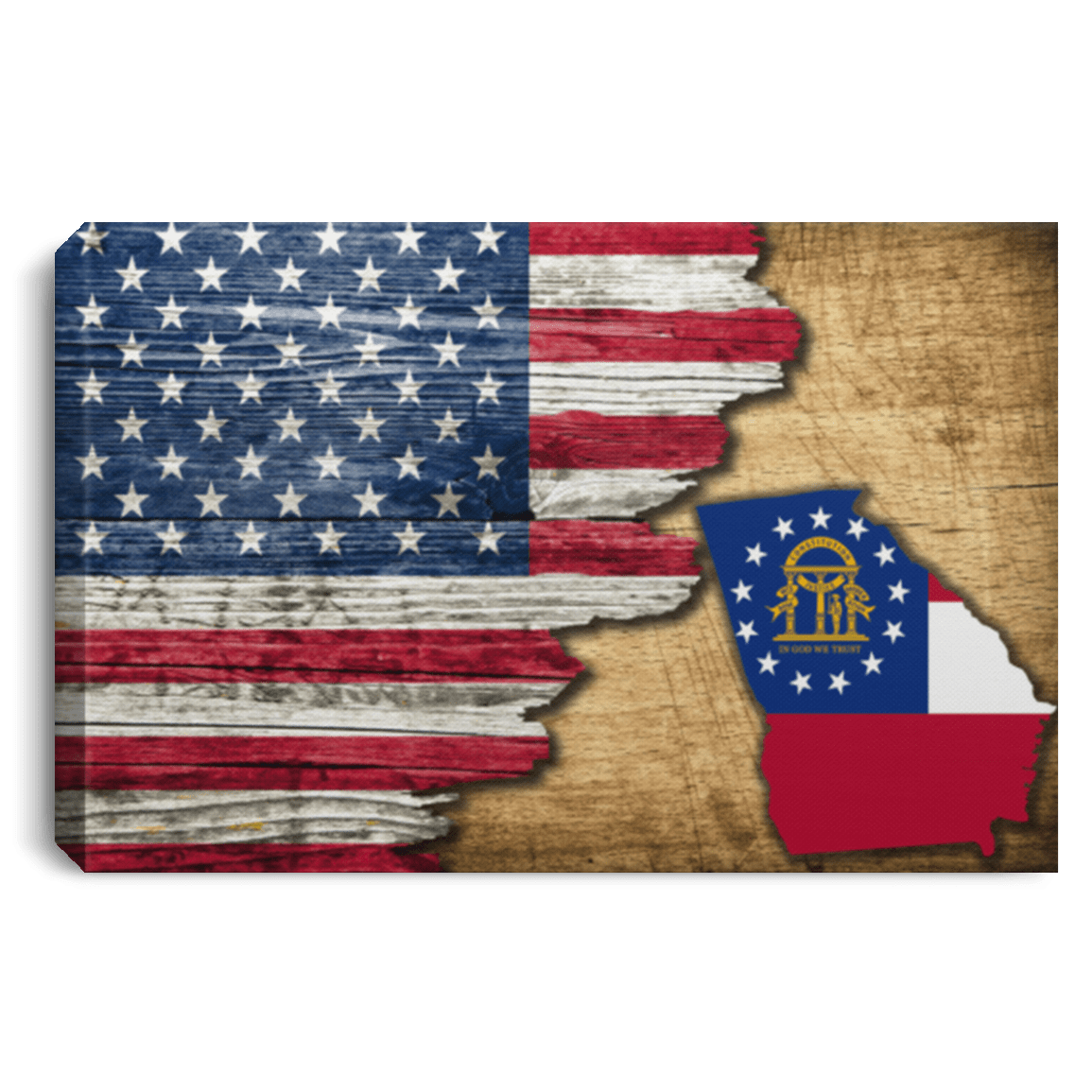 United States/Georgia Flag Ripped Effect 18X12 Inches Landscape Canvas .75In Frame