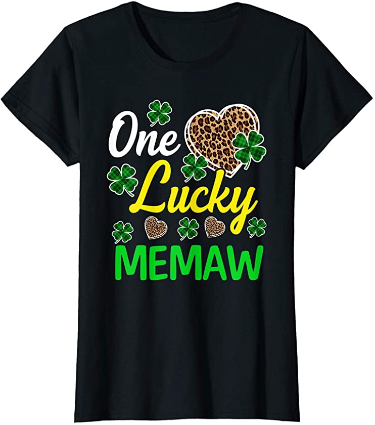 Womens One Lucky Memaw Lucky Shamrock St Patrick’s Day Leopard T-Shirt