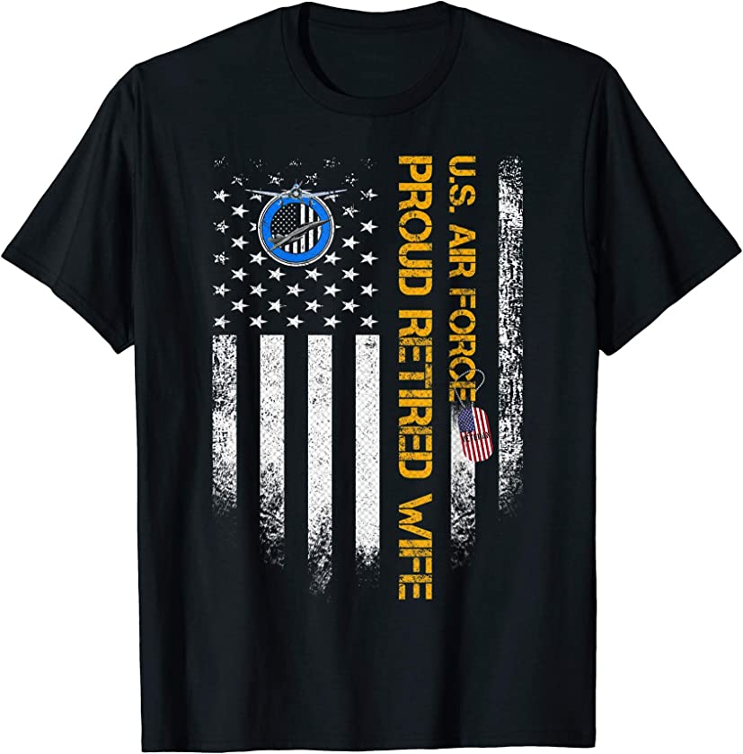 Vintage USA American Flag US Air Force Proud Retired Wife T-Shirt