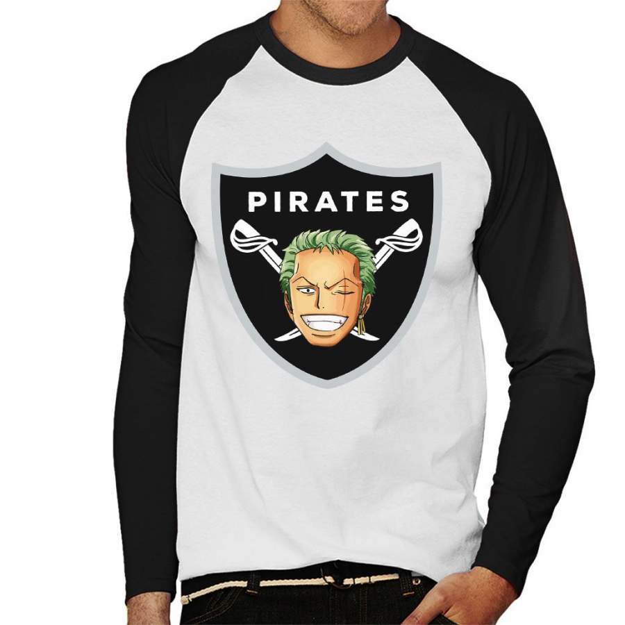Roronoa Zoro Pirates Raiders Logo One Piece Men’s Baseball Long Sleeved T-shirt