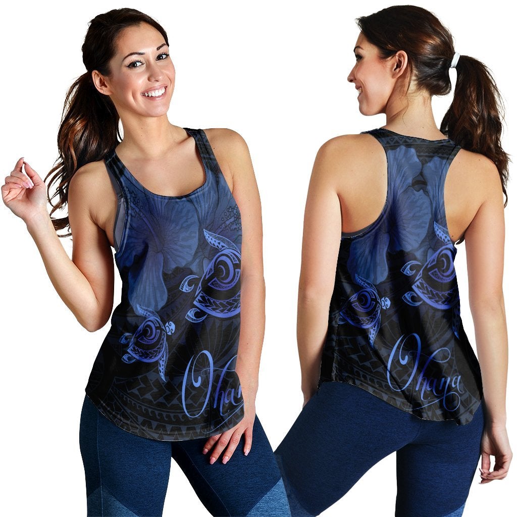 Hawaiian Turtle Ohana Hibiscus Poly Racerback Tank Blue Ha68416