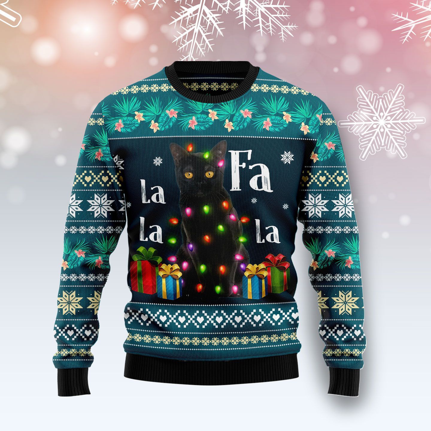 Black Cat Falalala Christmas Ugly Sweater