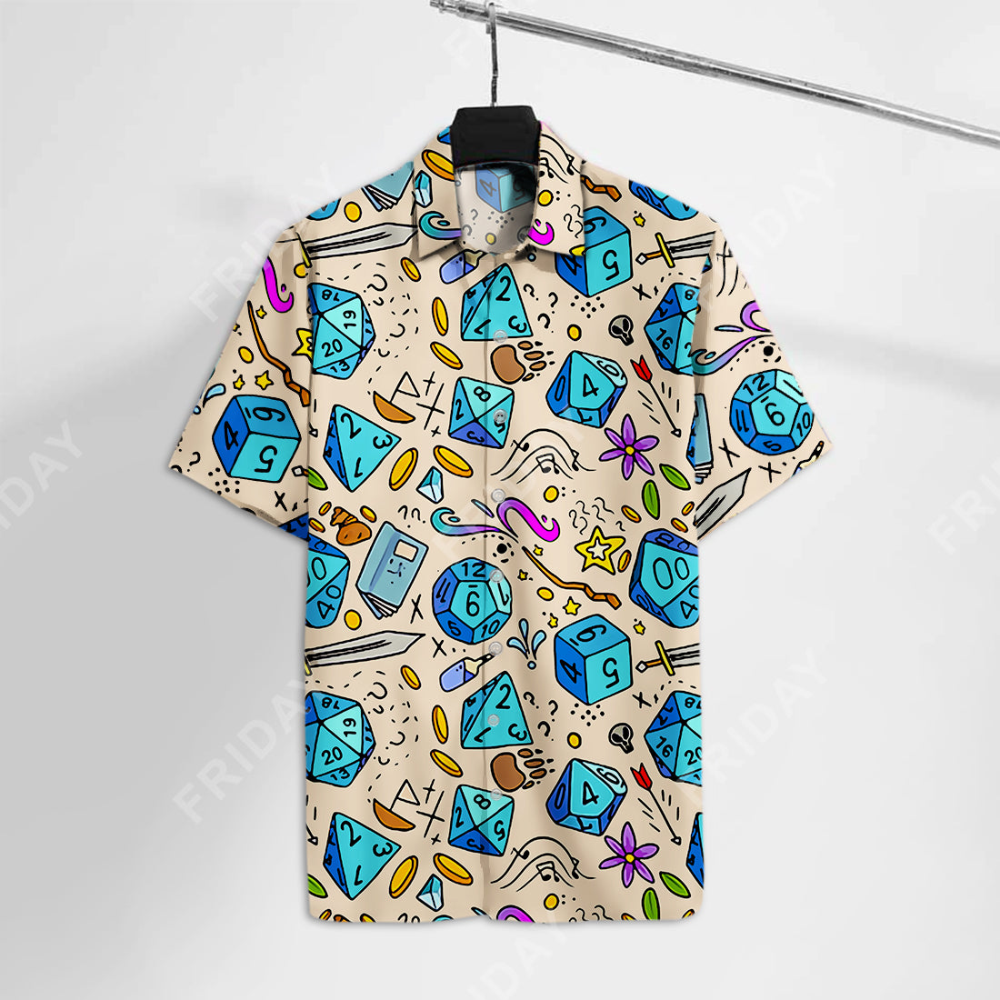 Dnd Hawaiian Shirt Dice Sword Book Pattern White Blue Aloha Ha68772