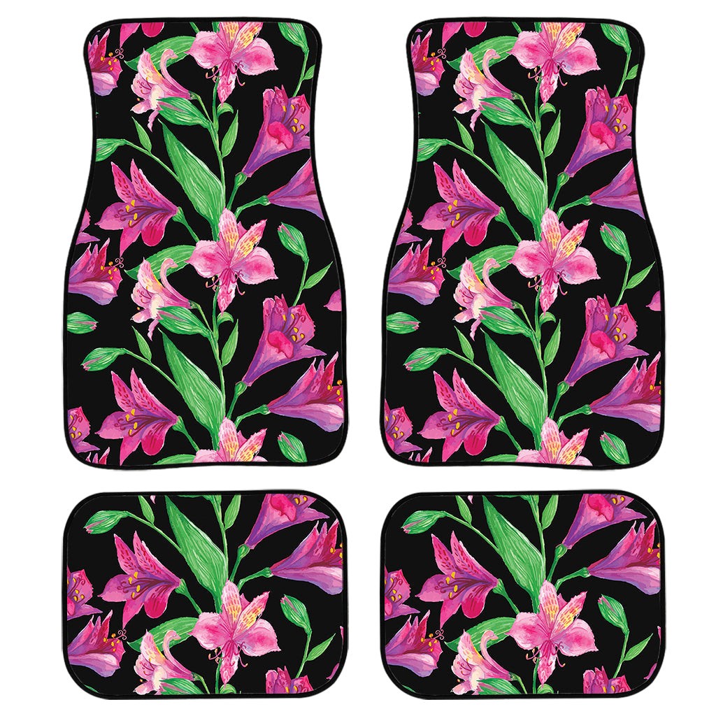 Purple Alstroemeria Pattern Print Front And Back Car Floor Mats, Front Car Mat