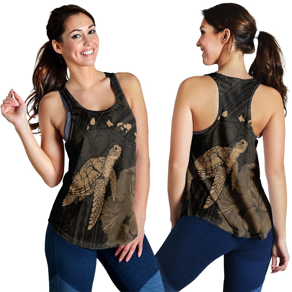 Hawaiian Polynesian Hibiscus Turtle Map Racerback Tank Gold Ha37312