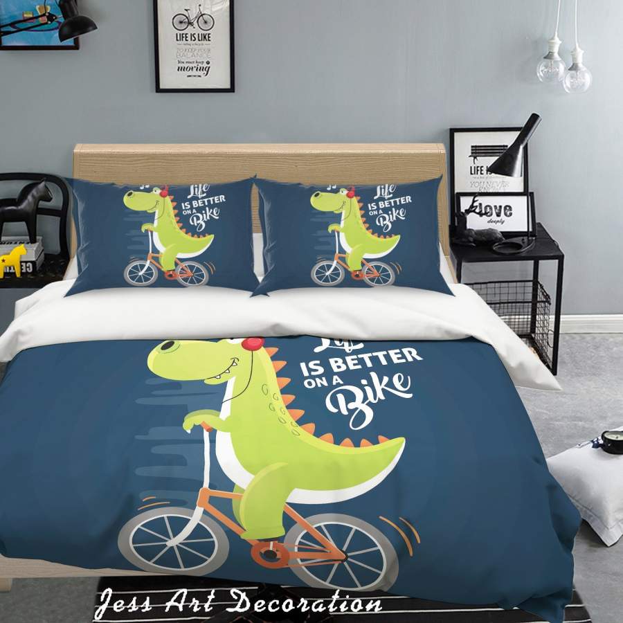 3D Green Dinosaur Quilt Cover Set Bedding Set Pillowcases 11