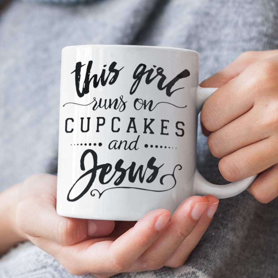 This girl runs on cupcakes and Jesus coffee mug