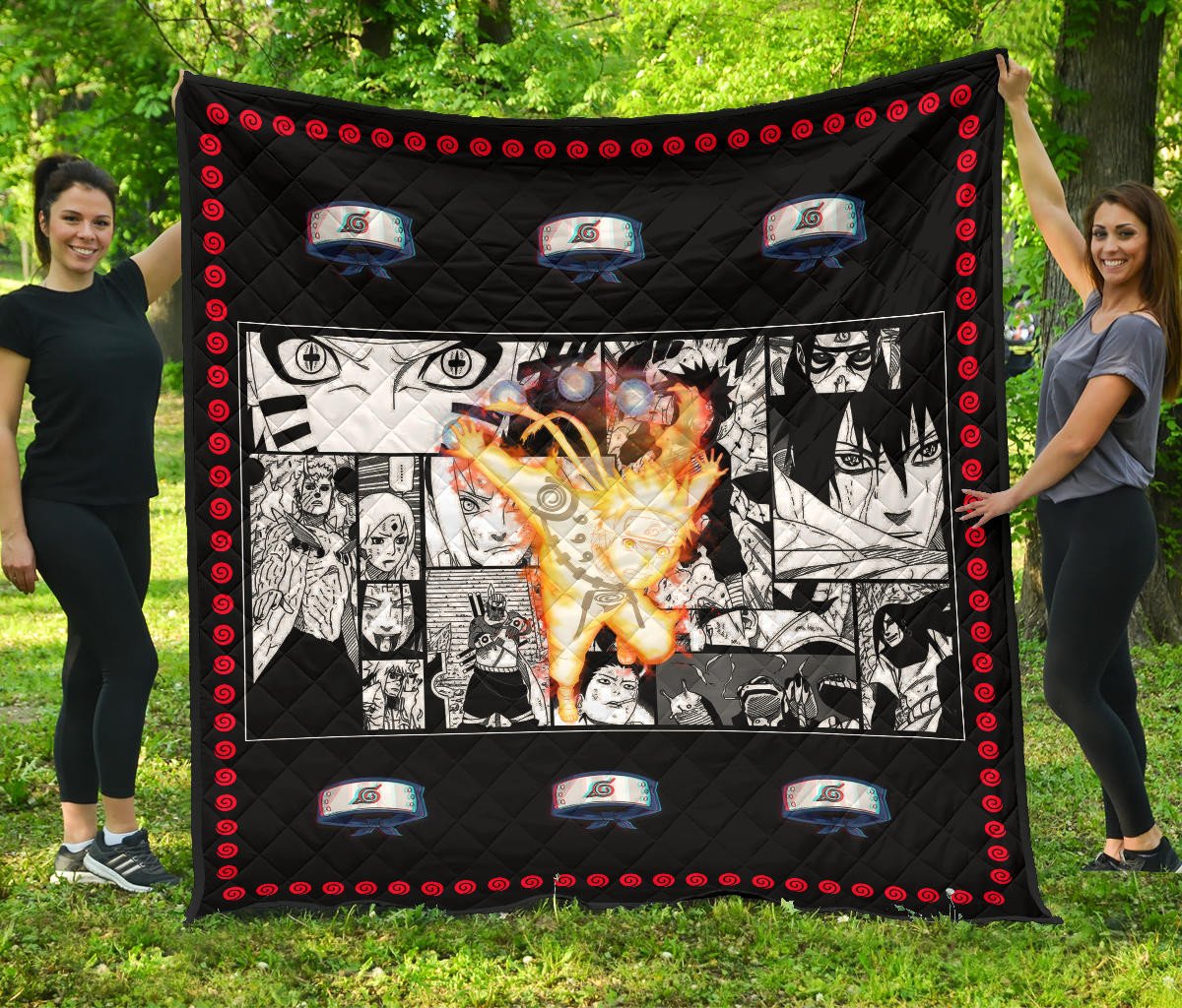 Naruto Anime Naruto Bijuu Mode Manga Black White Background Premium Quilt Blanket