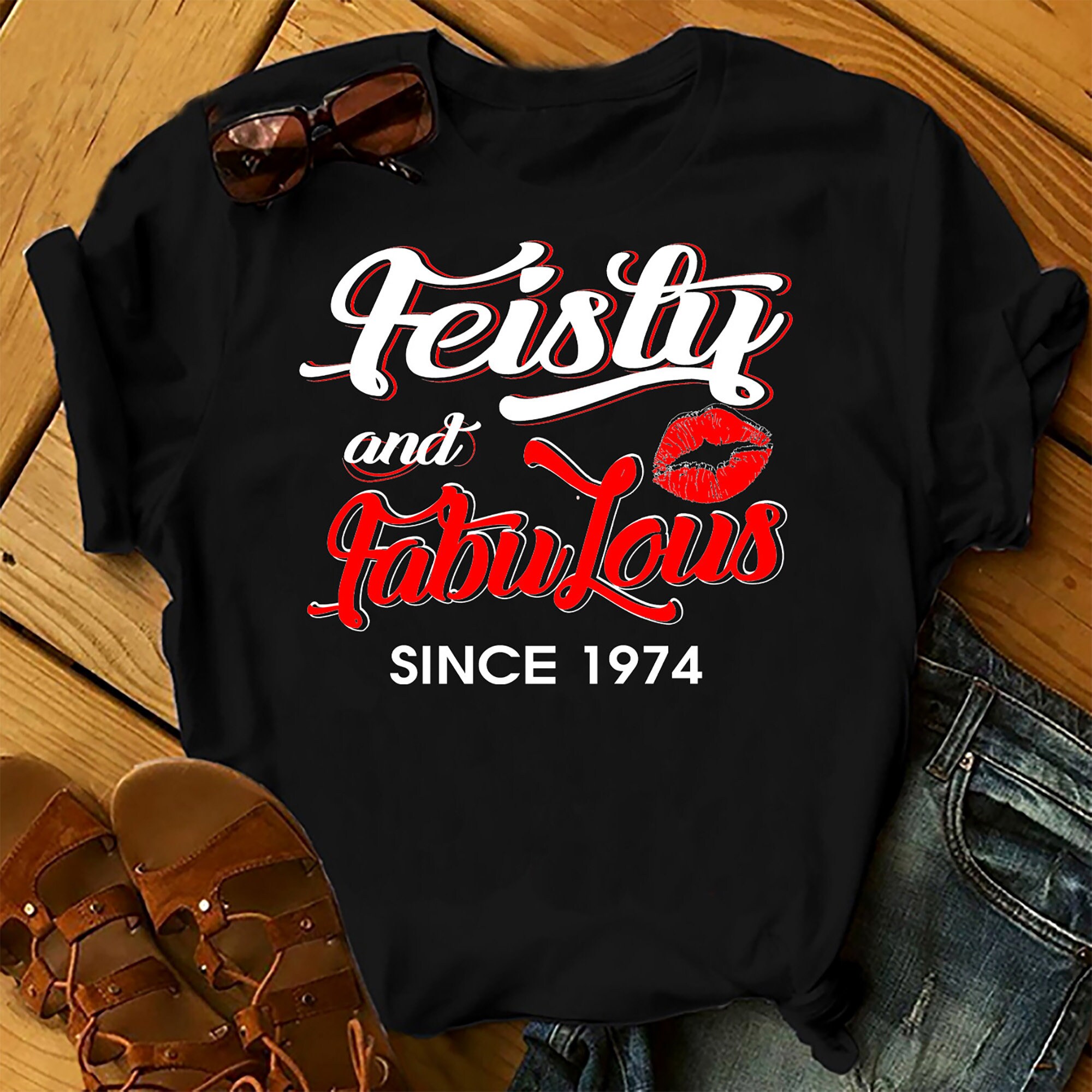 Feisty And Fabulous since 1974 – Shirts Women, Birthday T Shirts, Summer Tops, Beach T Shirts