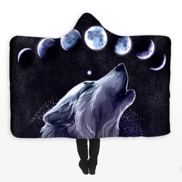 Animal Hooded Blankets – Animal Series Wolf Moon Fleece Hooded Blanket