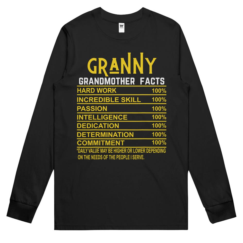 Nutritional Facts Shirt, Nutrition Facts Long Sleeve T Shirts, Granny Grandmother Facts Grandma Nutritional Long Sleeve T Shirts