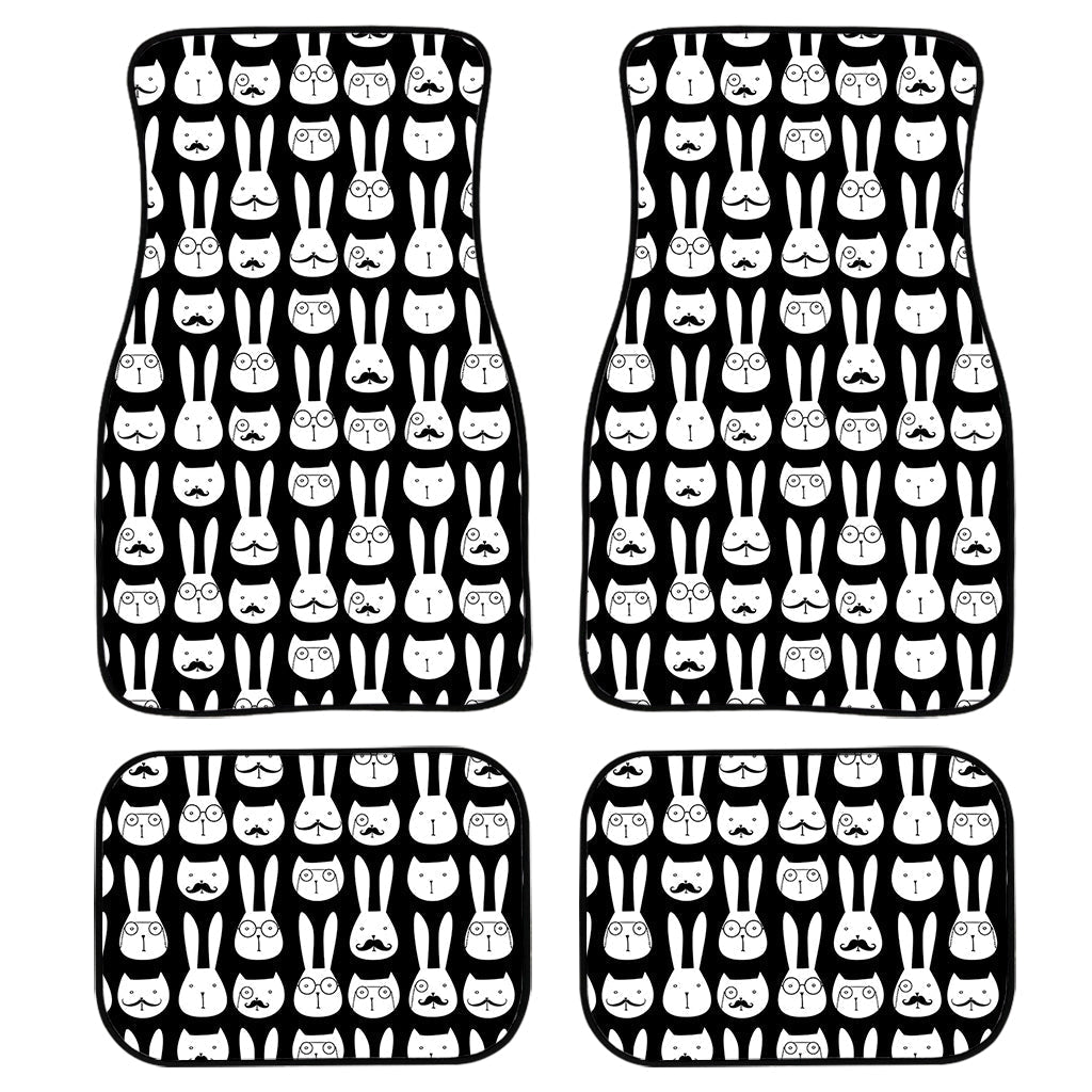 Rabbit And Cat Pattern Print Front And Back Car Floor Mats, Front Car Mat