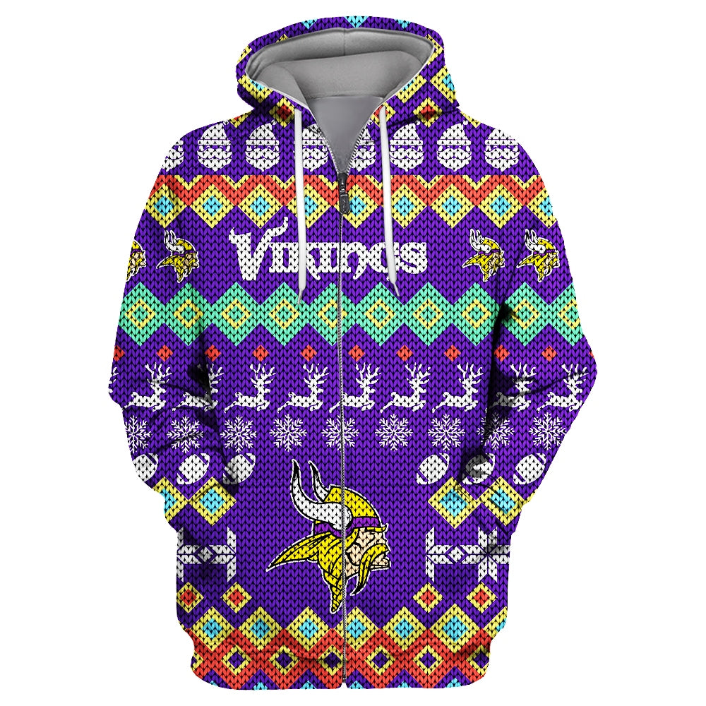 Minnesota Vikings Colorful Christmas Zipper Hoodie