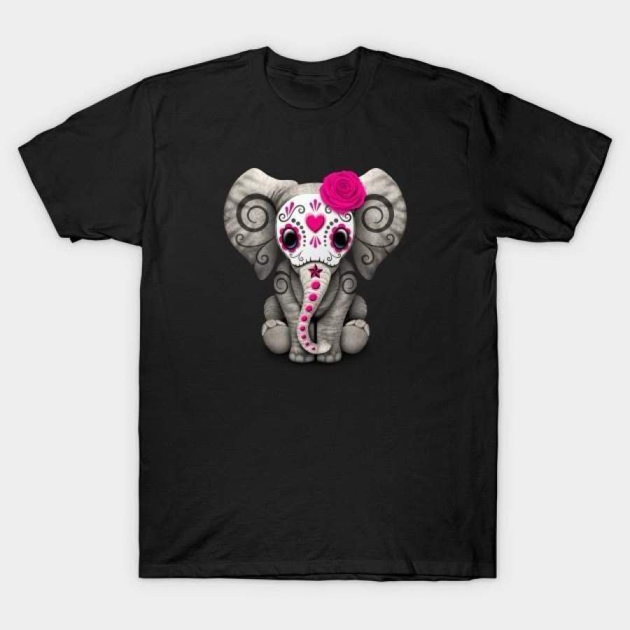 YPS Pink Day of the Dead Sugar Skull Baby Elephant T-Shirt Men’s T-Shirt