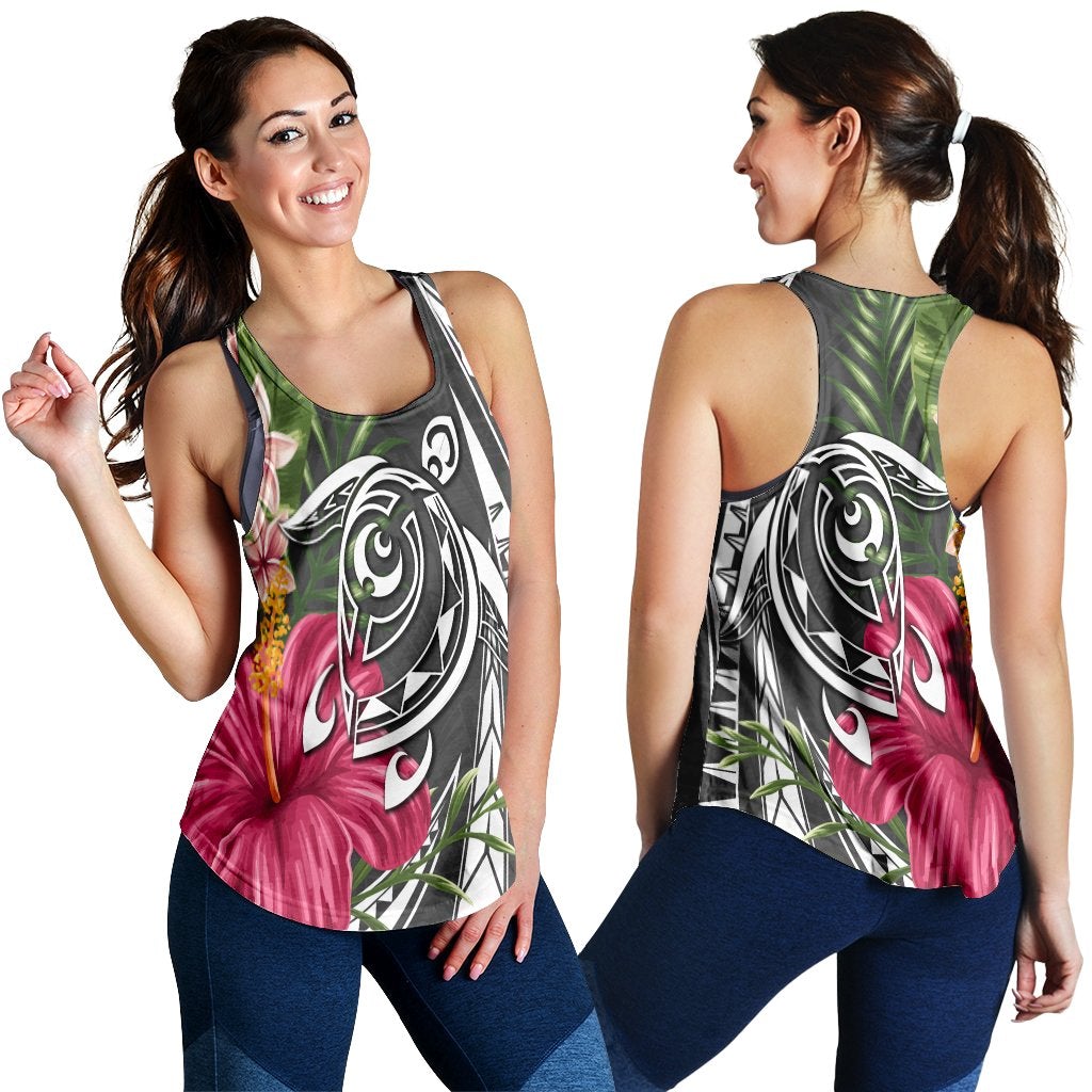 Hawaiian Polynesian Turtle Tropical Hibiscus Plumeria Racerback Tank Gray Ah Ha22617