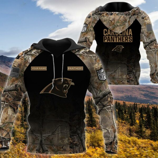 05-Carolina Panthers -Personalized Your Name Hunting Camo Style-3D Hoodie,T-Shirt, Sweatshirt, Zipper-Ds005