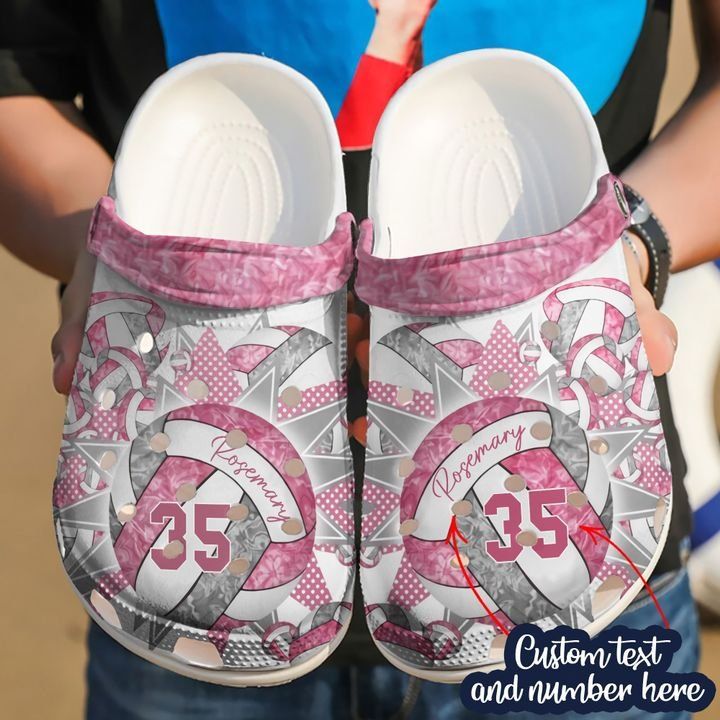 Volleyball Personalized Pink Gray Sku 2639 Crocs Crocband Clog Comfortable For Mens Womens Classic Clog Water Shoes