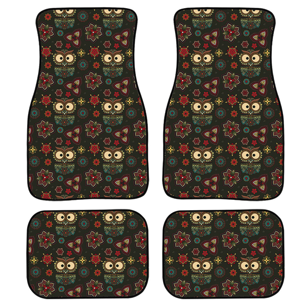 Cute Boho Owl Pattern Print Front And Back Car Floor Mats, Front Car Mat