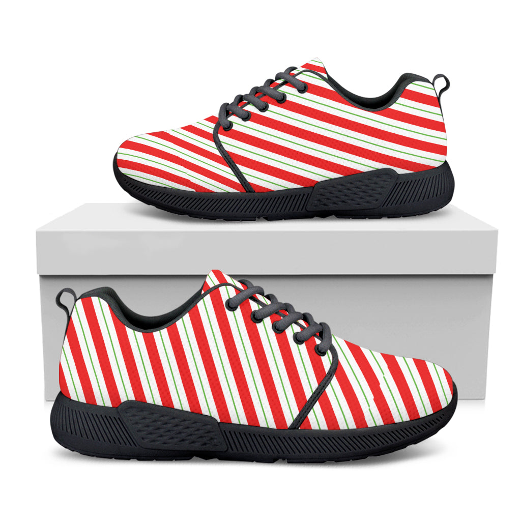 Christmas Candy Cane Stripe Print Black Athletic Shoes