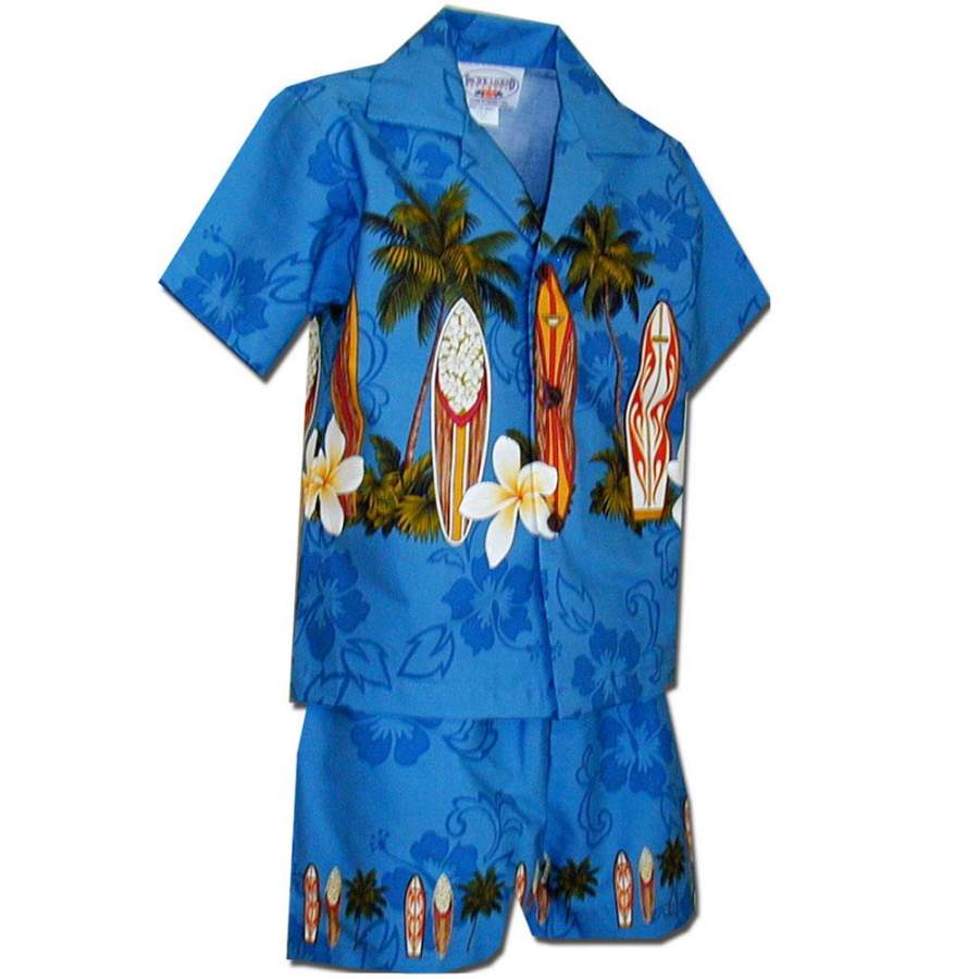 Standing Surfboards Blue Hawaii Shirt And Shorts Ha80083