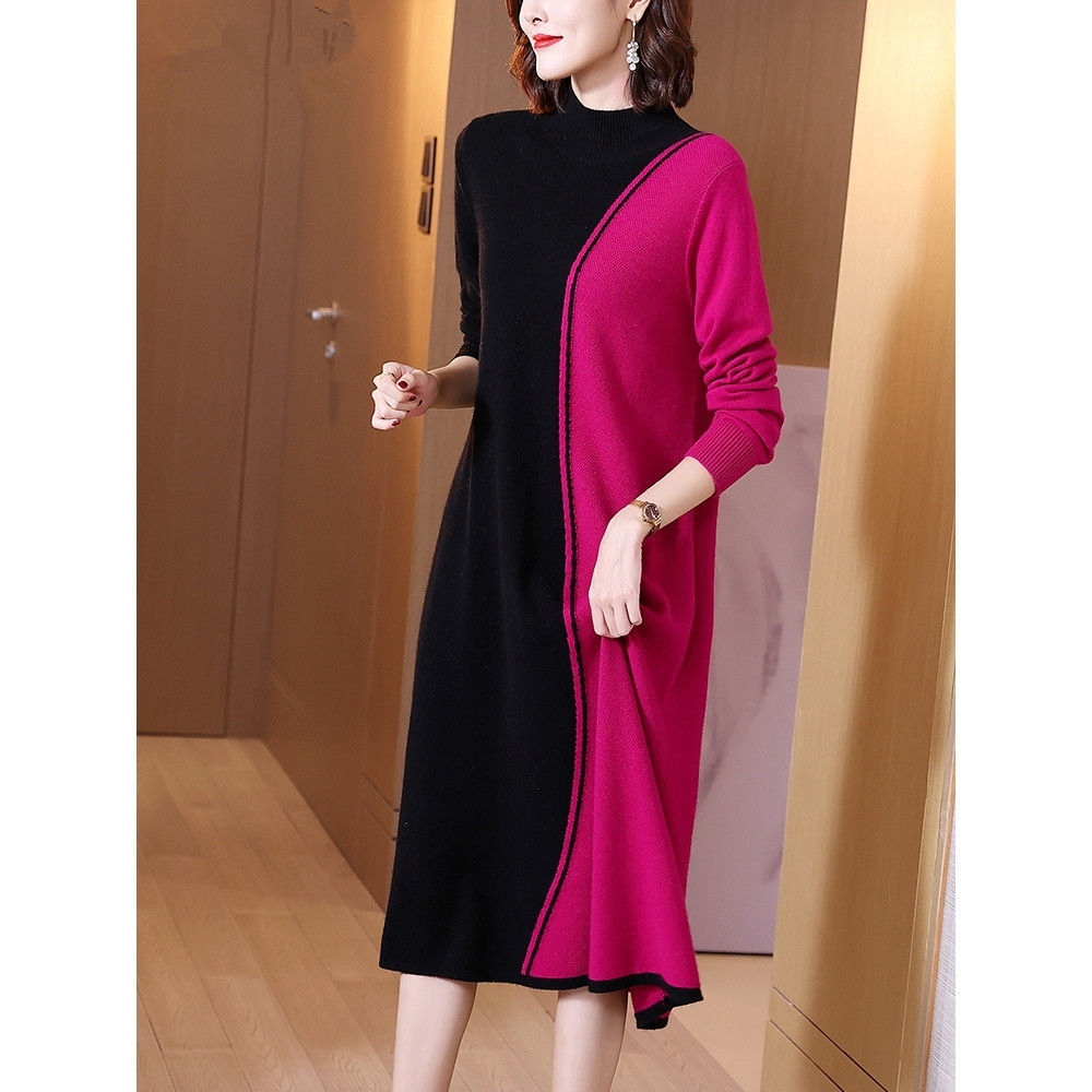 2021 Vintage Black Dot Hairy Midi Dresses Autumn Winter New Plus Size Long Sleeve Maxi Dress Elegant Women Bodycon Party Vestido alx