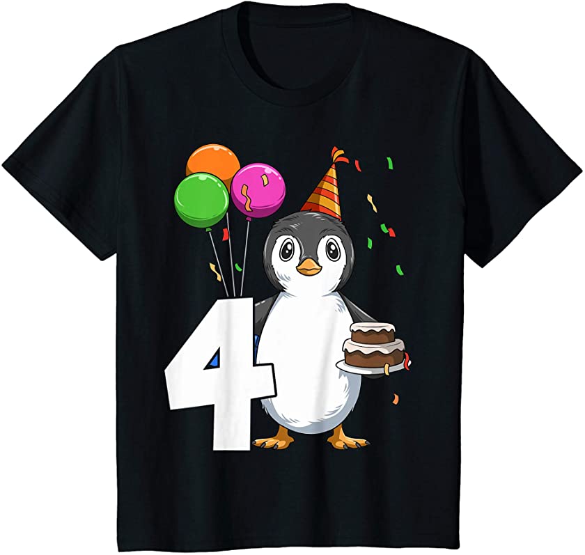 Kids Penguin Birthday 4 Penguin 4th Birthday Outfit Penguin Party T-Shirt