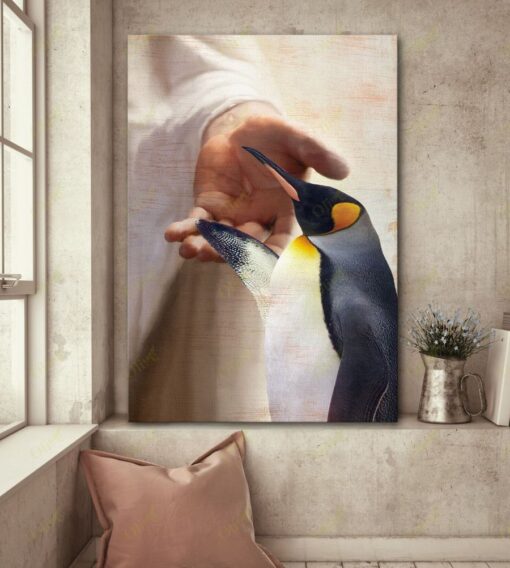 Penguin Take My Hand God Jesus Canvas Poster