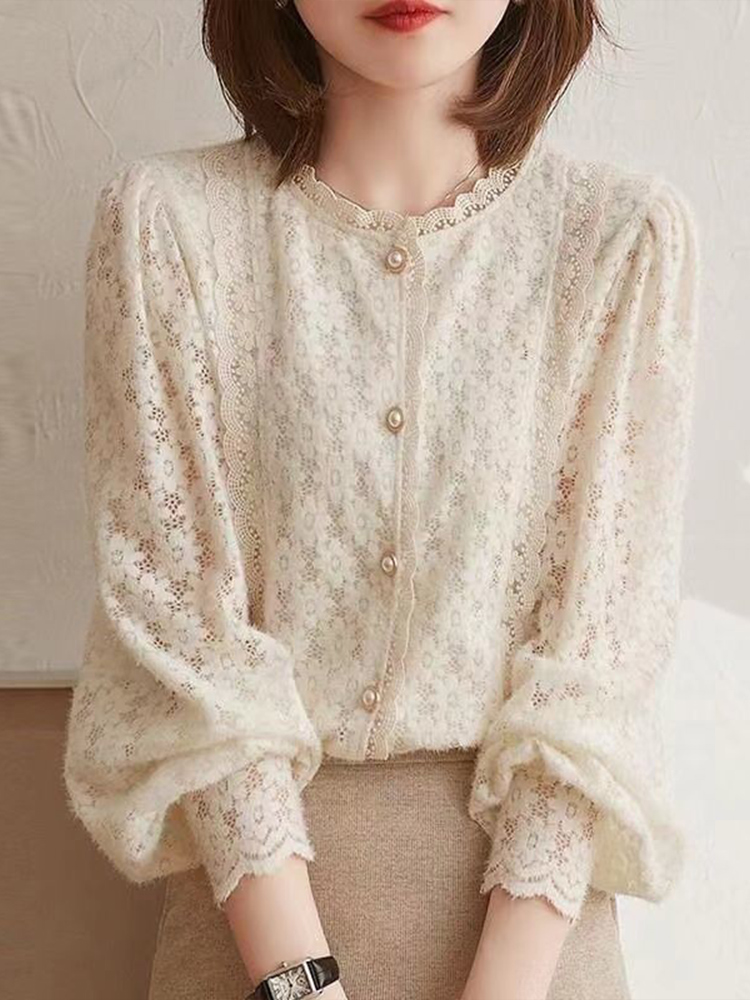 Spring Autumn Solid Flower Elegant Fashion Embroidery Tops Women Long Sleeve Aesthetic Lady Shirt All Match Casual Chic Pullover alx