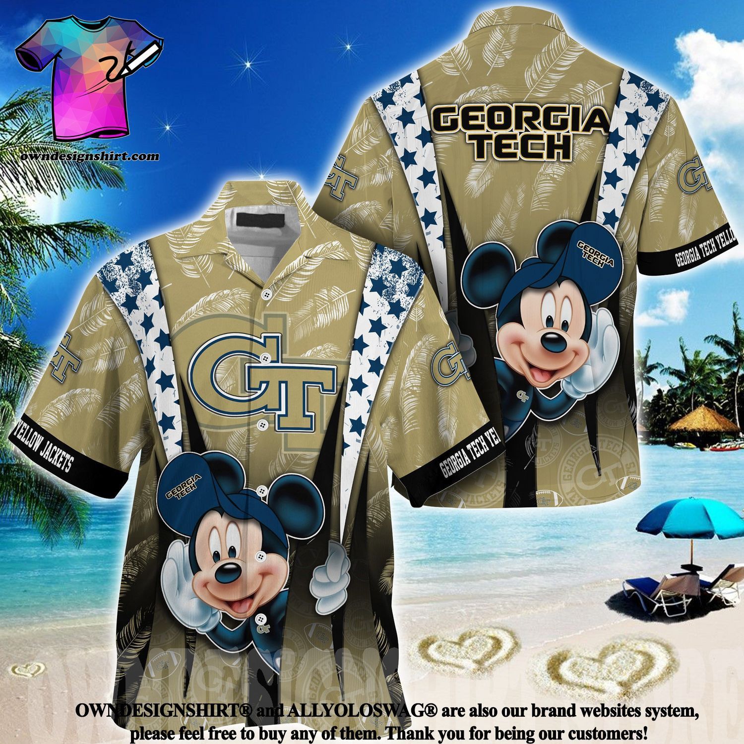 NCCA Georgia Tech Yellow Jackets Mickey Mouse Trendy Hawaiian Shirt Aloha Shirt