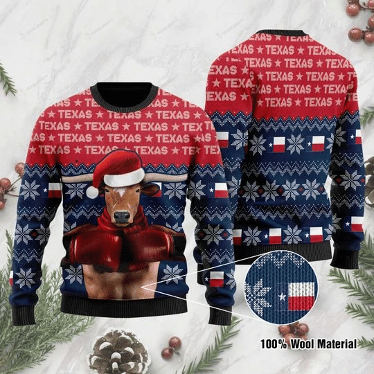 TEXAS BOXING LONGHORN CHRISTMAS UGLY SWEATER HN141222