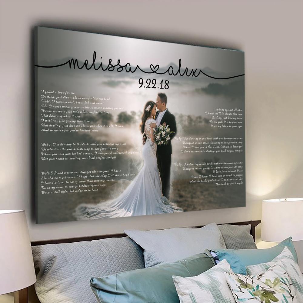 [Personalized Name, Date & Photo] Lyric Song Wedding Anniversary Couple – Gift For Love, Lovely Gift, Gift For Home Decor – Horizontal Canvas Matte Canvas Wall Art