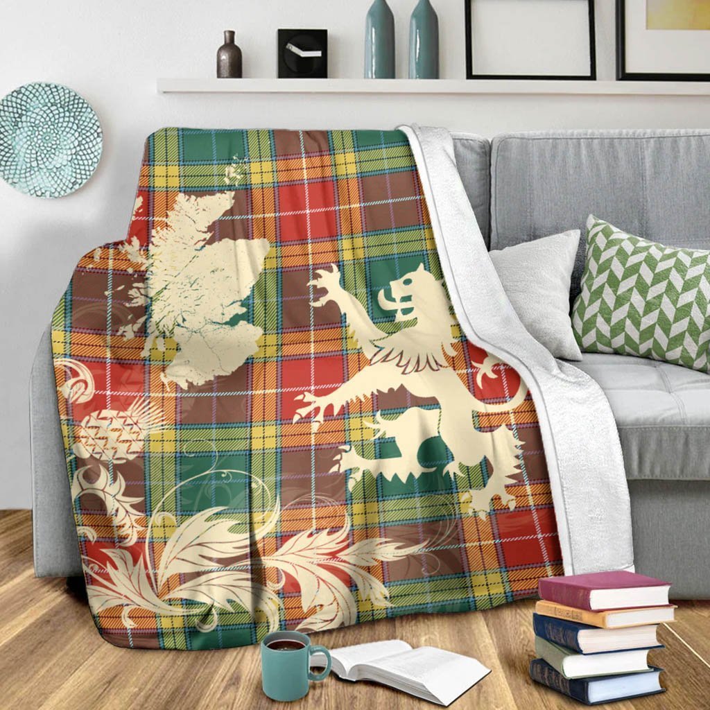 Tartan Blanket Buchanan Modern Tartan Scotland Lion Thistle Map Plaid Blanket