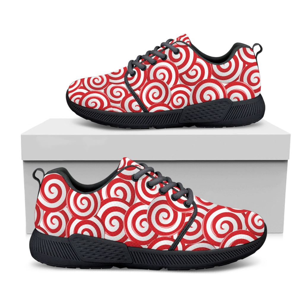 Red Lollipop Candy Pattern Print Black Athletic Shoes