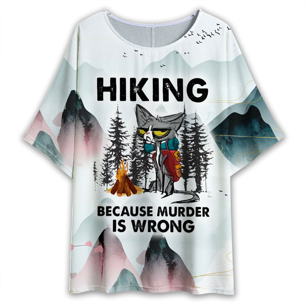 Cat Hiking Because Murder Is Wrong – Women’S T-Shirt With Bat Sleeve