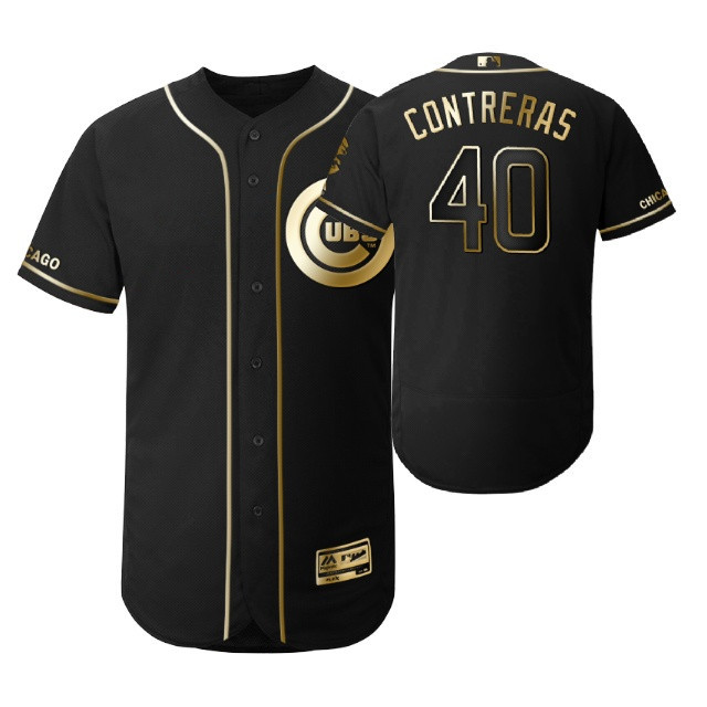 Chicago Cubs #40 Willson Contreras MLB 2019 Golden Brandedition Black Jersey Gift For Cubs Fans