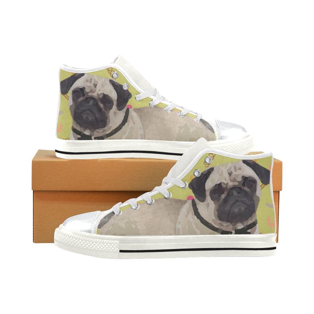 Pug White High Top Canvas Women’s Shoes/Large Size