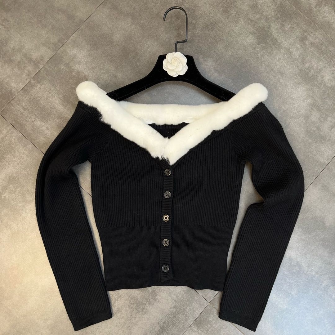 Winter 2022 New Arrival Long Sleeve Hairy Slash Neck Sexy Slim Knitted Cardigans Women Sweater GD222 alx