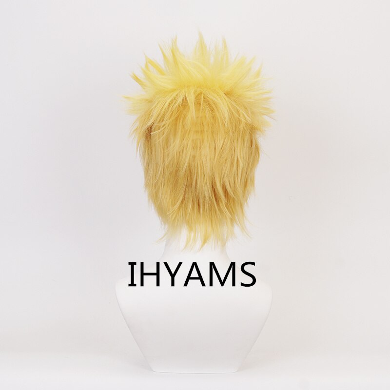 Uzumaki Cosplay Wigs 30cm Short Golden Yellow Heat Resistant Synthetic Hair Wig +Headwear + Wig Cap alx