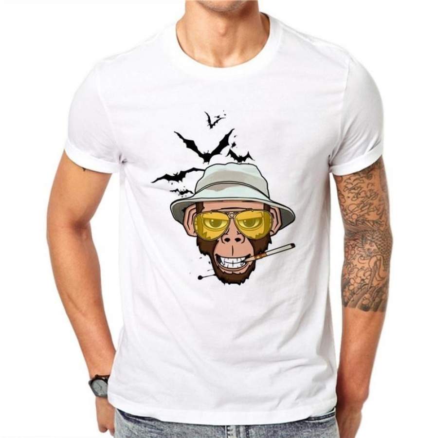 Simple Smoking Design Men T-Shirt Novelty Animal Printed Male Cool Tops Short Sleeve Casual Tee T Shirts
