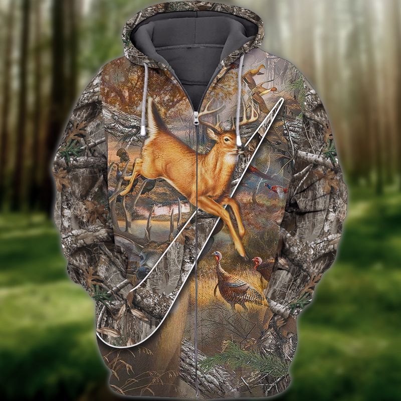 Animal Hunting Deer 3D All Over Printed Shirts 3D Zipper Hoodie