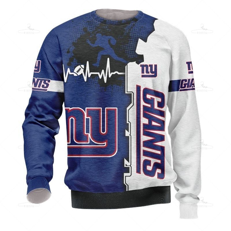 New York Giants Sweatshirt Graphic Heart Ecg Line