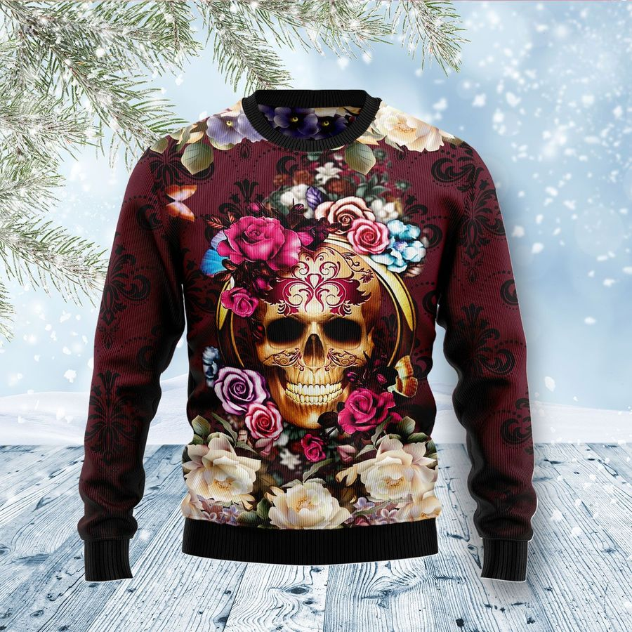 Skull FLower Christmas Ugly Sweater | Unisex | Full Size | Adult | Colorful | US3085