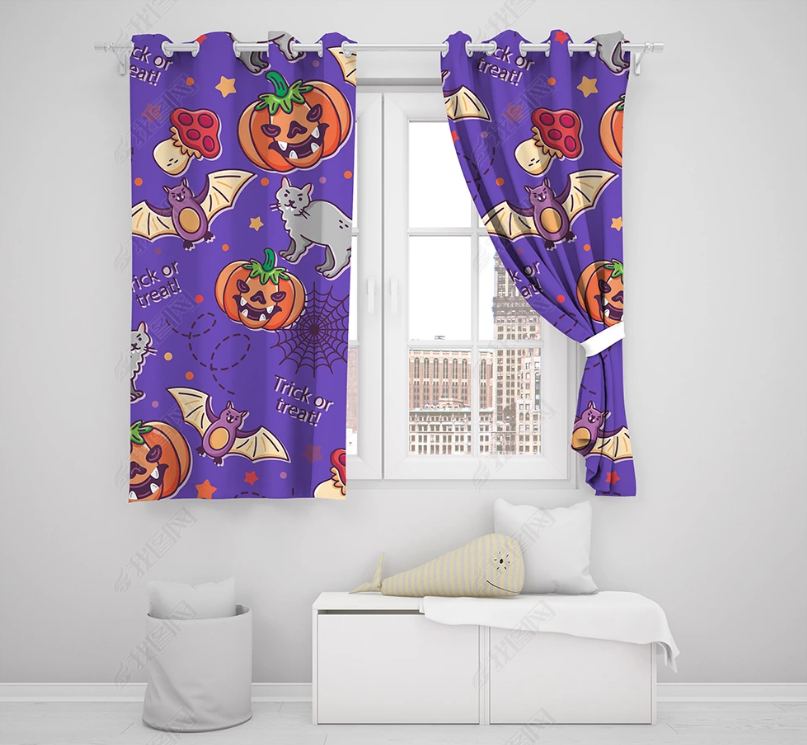 3D Halloween Pumpkin Purple Curtains And Drapes Lqh 3